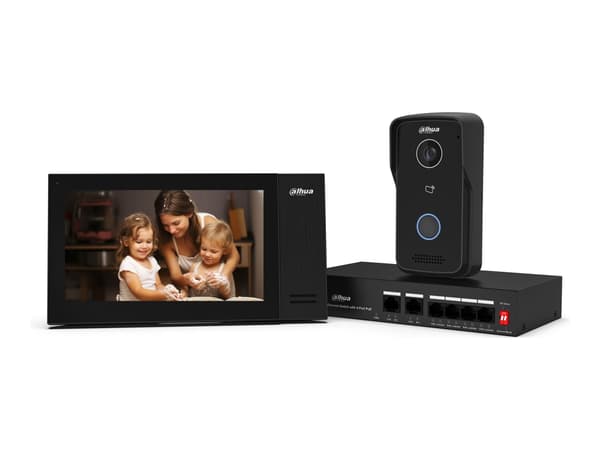 Dahua IP Series DHI-VTO2111D-P-S3 - Video Intercom Kit - IP intercom station with monitor - med kamera - kablet - 10/100 Ethernet - svart