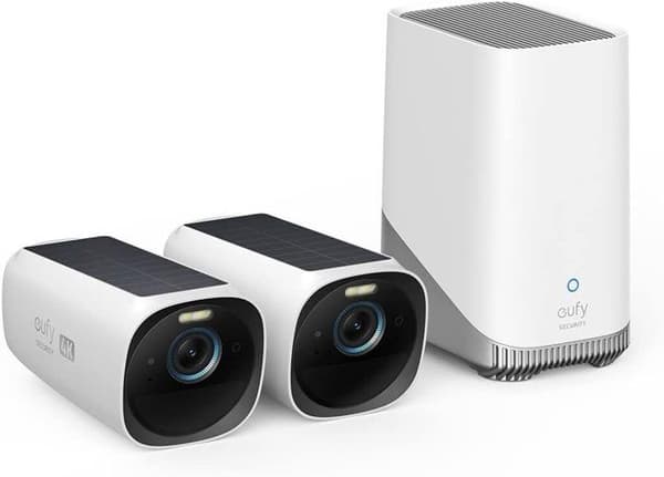 eufy Security eufyCam S330 - WiFi-övervakningskamera - 4K-upplösning - Solenergi - Färg Night Vision - Kräver HomeBase 3 Svart, Vit
