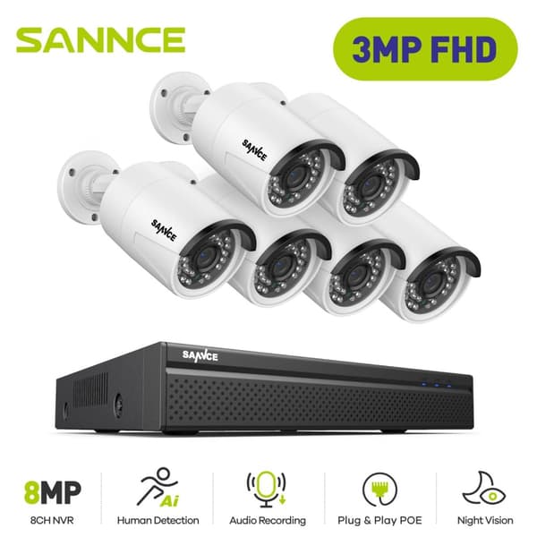 SANNCE Videoövervakningssystem, 8MP Upplösning, POE IP-kameror,I51FQ06, Ingen