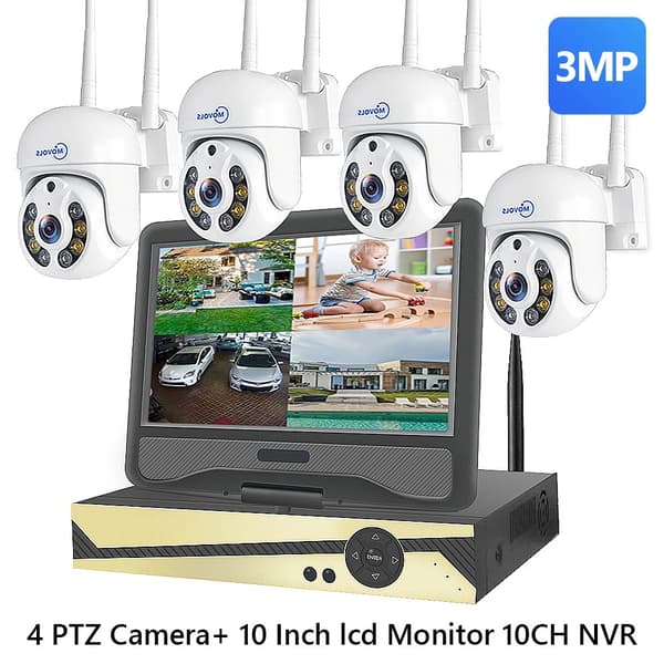 Trådløst CCTV-system, 10CH NVR, AI menneskelig detektion,2T, 10CH 5MP Med 2 PTZ