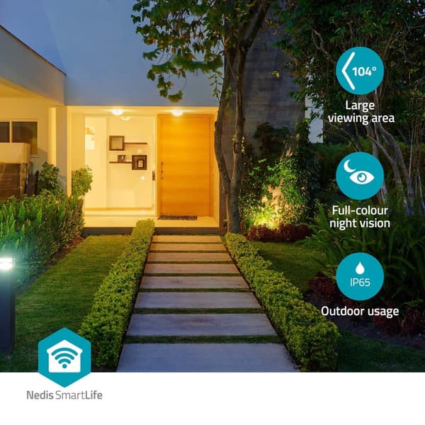 Nedis SmartLife Utendørs kamera | Wi-Fi | Søkelys | 3MP Full HD 1296p | Panorering og vipping | IP65 | Cloud Storage (valgfritt) / microSD (ikke inklu