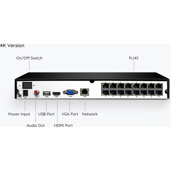 Reolink NVS16 4K UltraHD PoE-inspelare, 4 Tt