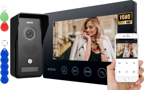 Eura Video intercom EURA VDP-42A3 GAMMA Plus, TUYA, Svart, Wifi, 2 innganger, leser