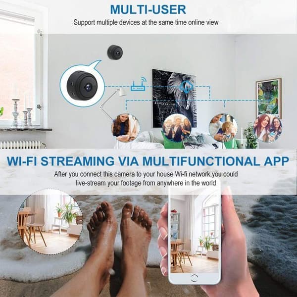Mini kamera, övervakningskamera 1080p WiFi med rörelsedetektering, nattsyn, övervakningskamera [A1]
