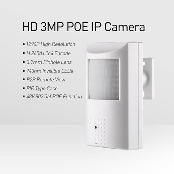 Revotech PoE 3MP PIR Pinhole IP-kamera, inomhus PoE CCTV säkerhetskamera med ljud, osynlig IR nattseende 940nm, television