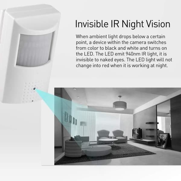 Revotech PIR Pinhole Kamera IP, Sténopé 3,7 mm Inomhus Säkerhetskamera 940nm Osynliga IR LED Nattseende HD 3MP P2P H.2