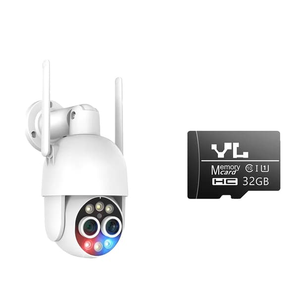 WiFi Ulkokamera, 8MP Resoluutio, Joustava Kaksoislinssejä Suunnittelu,1 kpl 8 MP Lisää 32 G kortti