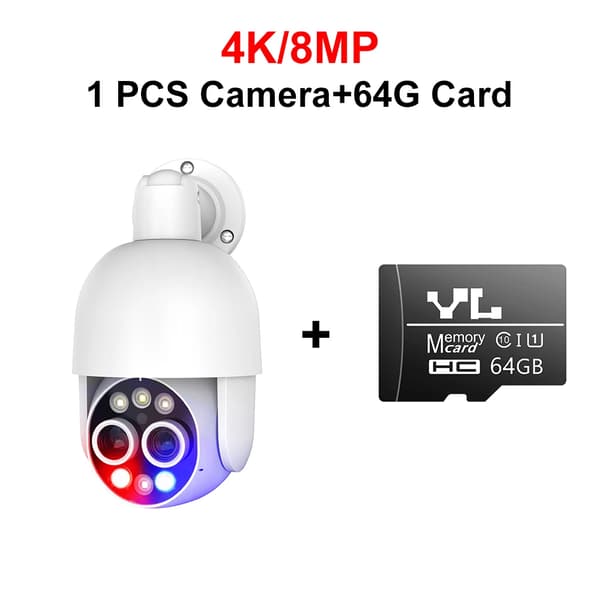 4K 8MP IP-kamera, dubbellins, AI mänsklig detektion,4K 8MP Kamera 64G