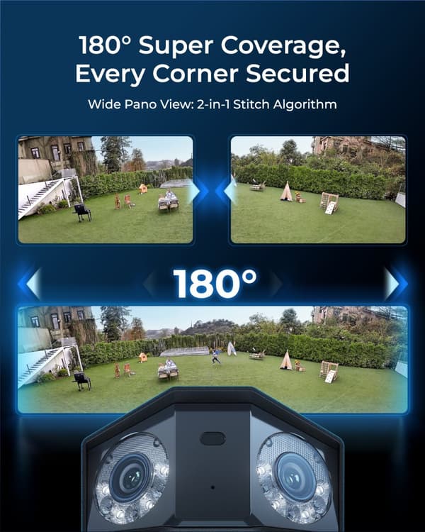 Reolink Dual-Lens Sikkerhedskamera, 16MP UHD Opløsning, 180° Panorama Udsigt, To-Vejs Lyd