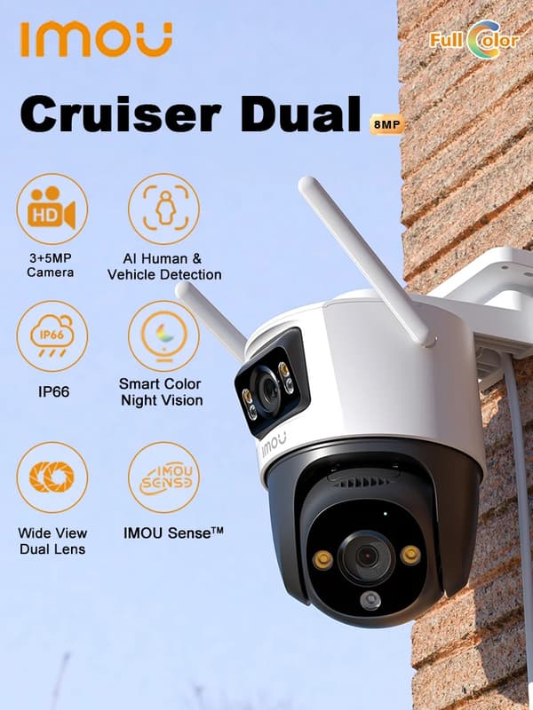 IMOU Cruiser Dual 8MP Kamera, 1080P Täysi HD, AI Ihmisten Tunnistus,Cruiser Dual 8MP, Eu plug in Finnish is "Eu-plugi", 3,6 mm