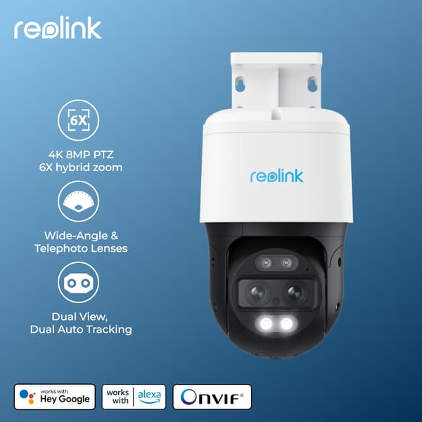 Reolink Trackmix 4K säkerhetskamera, dubbelobjektiv, färgnattseende, tvåvägsljud