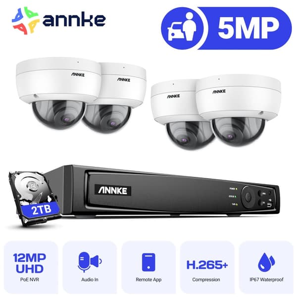 Sikkerhedskamera Kit, 5MP Videoopløsning, Op til 30 meter Nattesyn,4STK 2TB