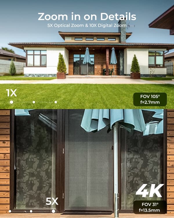 Reolink 4K WiFi -turvakamera, 8MP korkean resoluution, IK10 vandalismikestävä, 5X optinen zoom