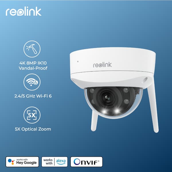 Reolink 4K WiFi -turvakamera, 8MP korkean resoluution, IK10 vandalismikestävä, 5X optinen zoom