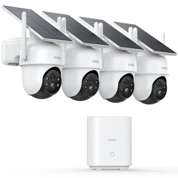 AOSU Solar WiFi Säkerhetskamera, 3MP Upplösning, 360° Pan & Tilt,1 set 4 delar, Eu plugg