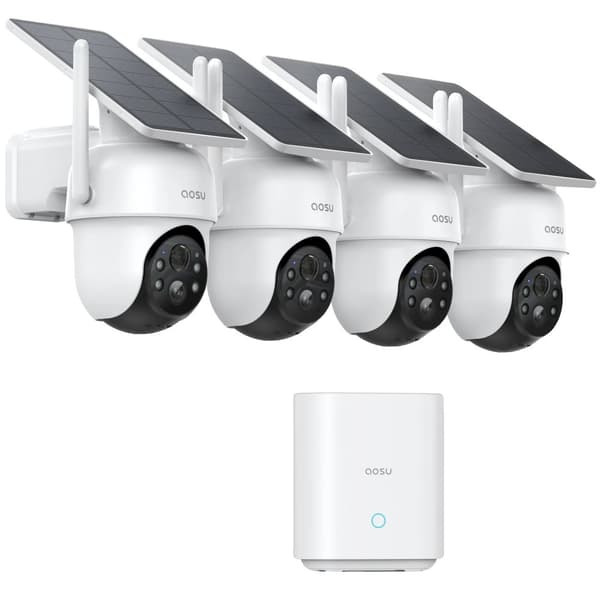 AOSU Solar WiFi Säkerhetskamera, 3MP Upplösning, 360° Pan & Tilt,1 set 4 delar, Eu plugg