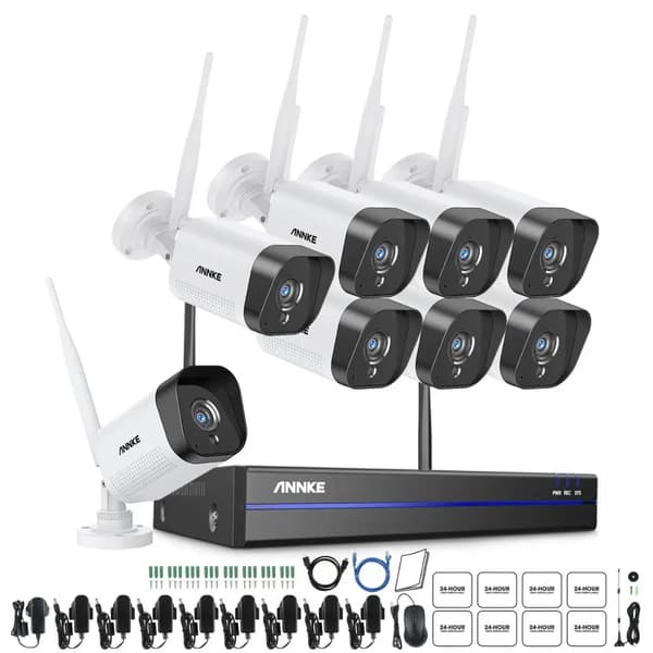 WiFi Videoovervågningssystem, 3MP Kameraer, 5MP Optagelsesopløsning,8 stk. Kameraer, 1t