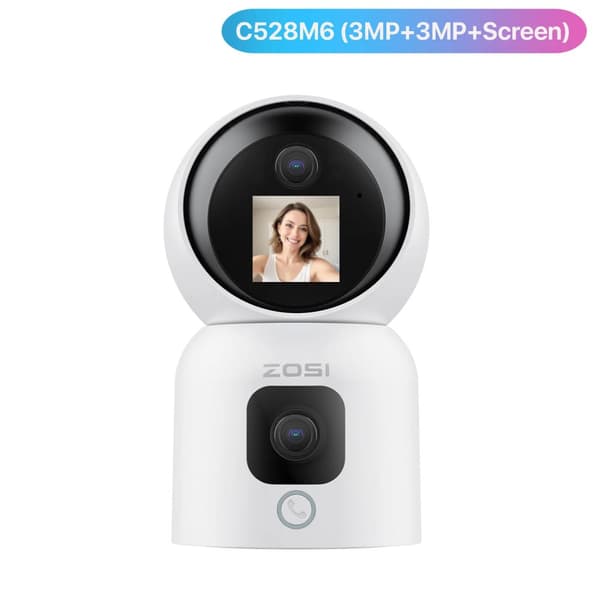 ZOSI Sisätilojen WiFi-turvakamera, 360° Näkymä, 3MP Kaksoislenssi,C528M6