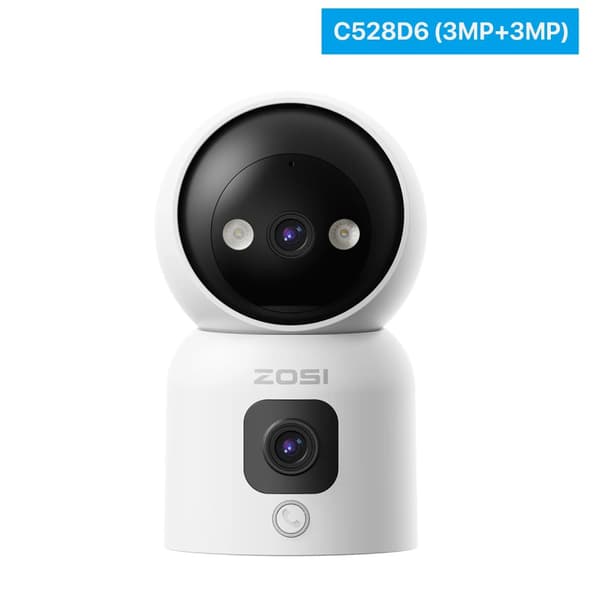 ZOSI Sisätilojen WiFi-turvakamera, 360° Näkymä, 3MP Kaksoislenssi,C528D6