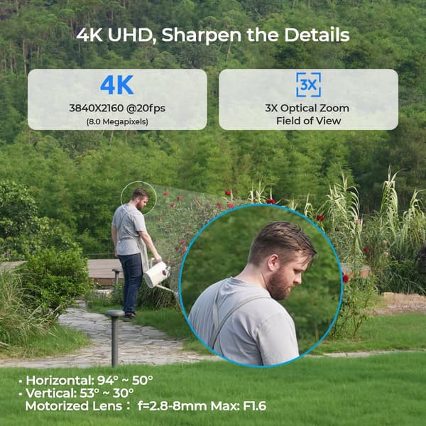 4K WiFi PTZ-turvakamera, ihmisten tunnistus, 3X optinen zoom, yökuvaus