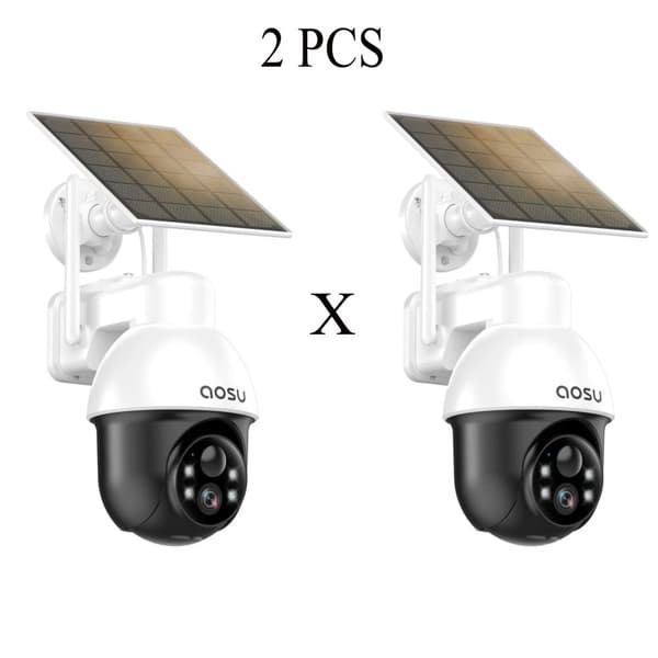 AOSU Aurinkokäyttöinen Turvakamera, 3MP Resoluutio, 360 asteen Peitto,2 kpl, EU -pistoke
