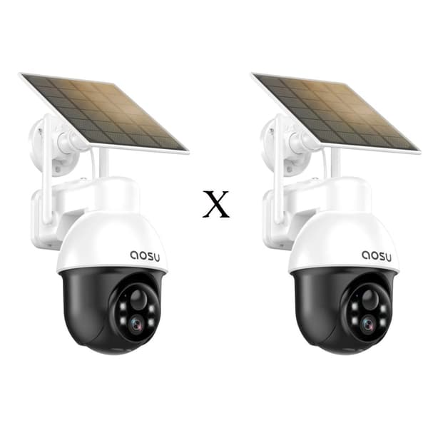 AOSU Aurinkokäyttöinen Turvakamera, 3MP Resoluutio, 360 asteen Peitto,2 kpl, EU -pistoke