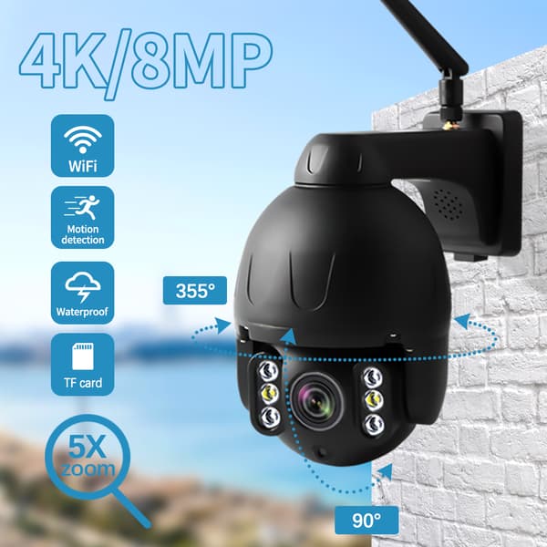 8MP WiFi Smart Hemkamera, 5X Optisk Zoom, 360° Täckning,8MP 4K, EU