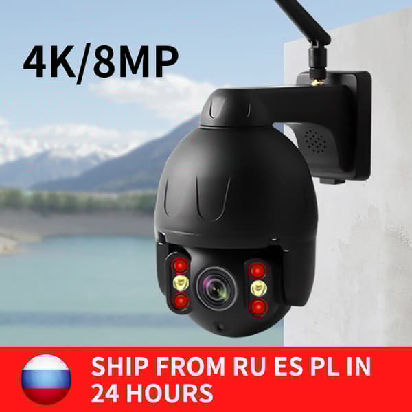 N-eye 8MP PTZ Kamera, 360° Synsvinkel, Farve Natvision,8MP, EU -stik