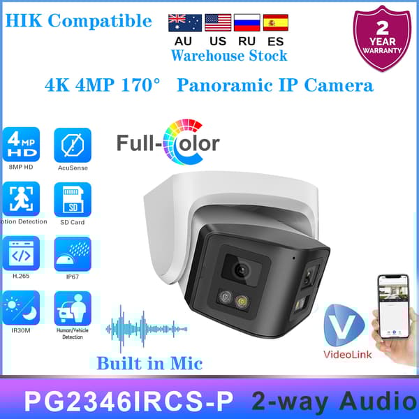 Panoramisk 4K IP-kamera, ColorVu-teknologi, 2-vejs lyd, menneskedetektion