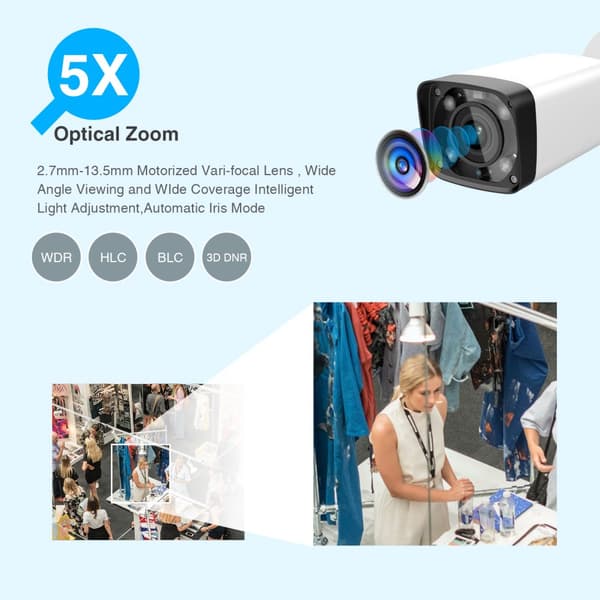 4MP IP-kamera, 5X zoom, nattsyn op til 80m,4MP 5X zoom, 2,7-13,5 mm