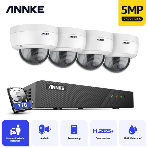 PoE Sikkerhedskamera System, 8 Kanal Indgang, 6MP Maksimal Opløsning,1 TB