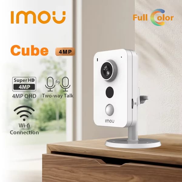 WiFi IP Kamera, 4MP Opløsning, Farve Nattesyn,2,8 mm, Cube 4MP, EU-stik
