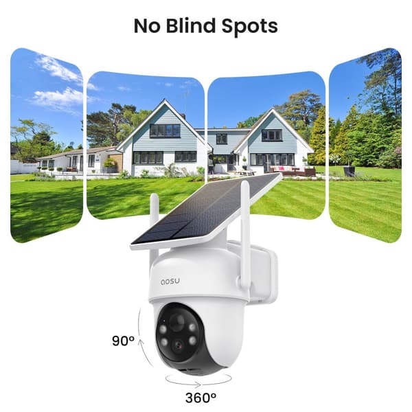 AOSU Solar WiFi-kamera, 3MP upplösning, 360-graders panorering, färg-nattseende