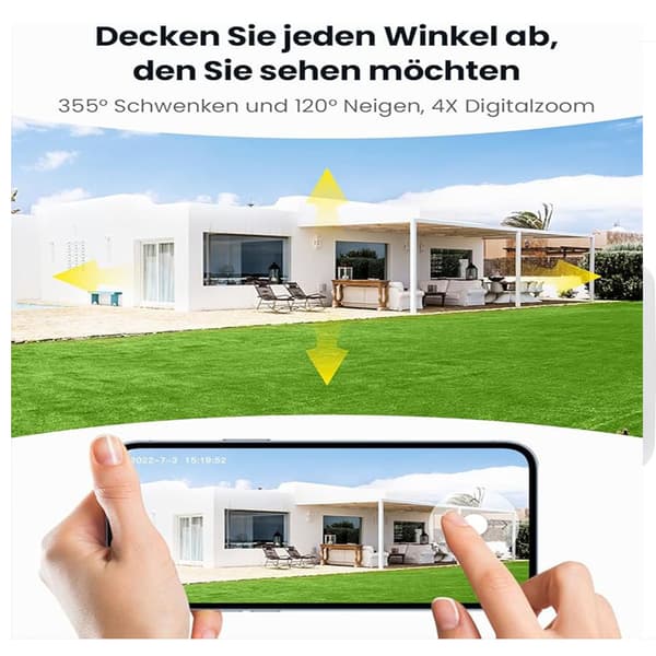 WiFi-turvakamera, 2MP korkean resoluution, aurinkokäyttöinen, 360° PTZ