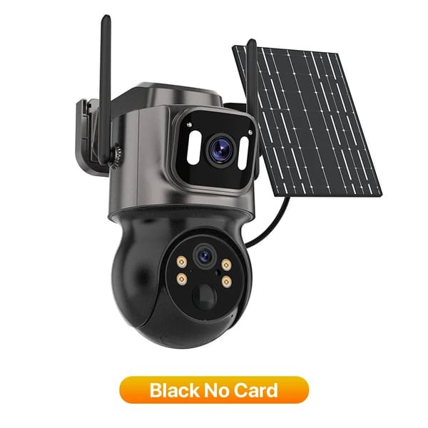 Aurinkokäyttöinen IP-turvakamera, 4MP Ultra HD, kaksoislinssejä järjestelmä,Musta Ei korttia