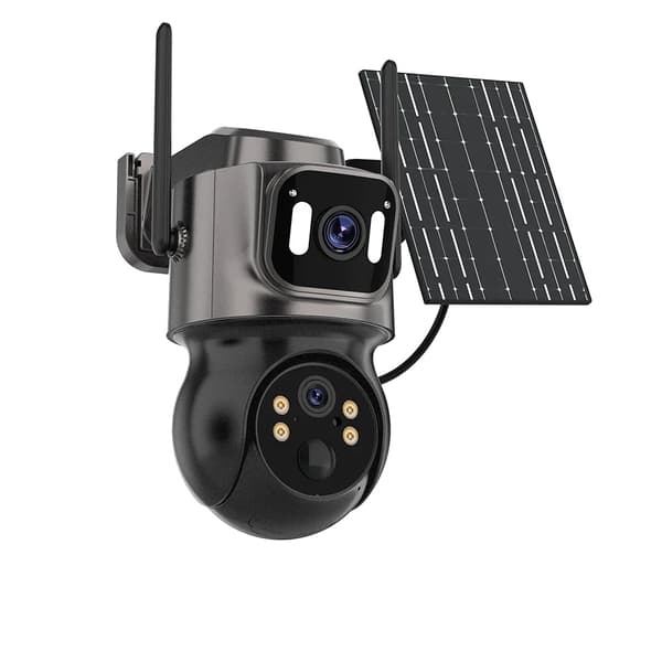 Aurinkokäyttöinen IP-turvakamera, 4MP Ultra HD, kaksoislinssejä järjestelmä,Musta Ei korttia