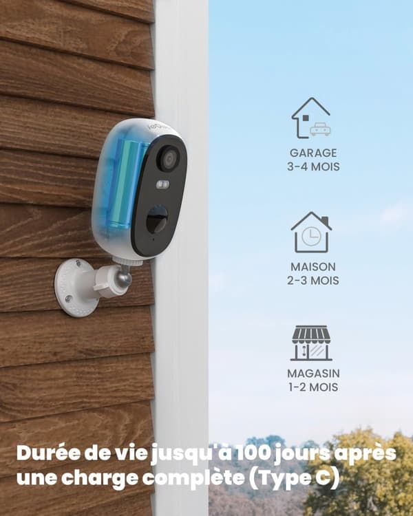 Langaton Ulko-WiFi-valvontakamera, 2K FHD Yönäkö, 130° Laajakulmalinssi, Helppo Asennus