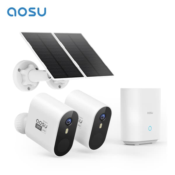 AOSU Trådløst Solcelle Sikkerhedskamera System, 5MP Opløsning, To-Vejs Tale, Farve Nattesyn