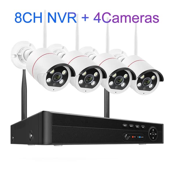 Trådlöst säkerhetssystem, 8CH NVR, 5MP HD-upplösning,8CH NVR och 4 kameror, 3T（户外运动）