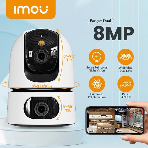 IMOU Ranger Dual 8MP, Smart Dual Lens Teknologi, AI Menneske- og Kæledyrsdetektion,RANGER DUAL 8MP, 3,6 mm, EU stik