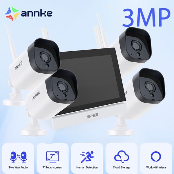 Trådløst NVR Kamera System, 4 Kanal Visning, 3MP HD Kvalitet, 7-Tommer Touch Skærm