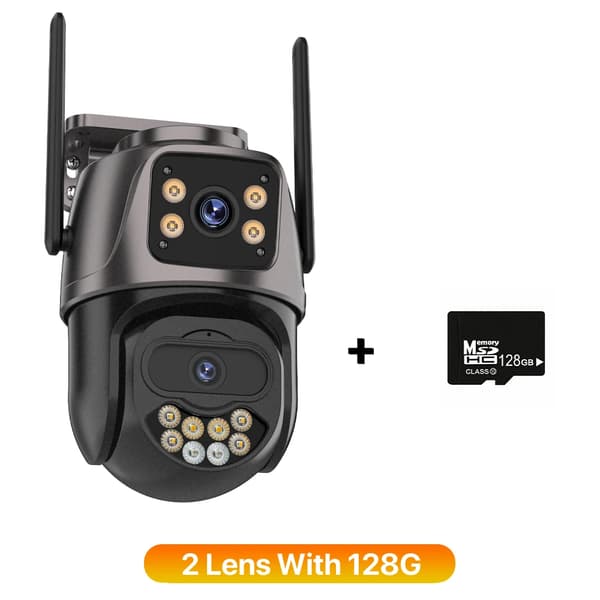 WIFI IP-kamera, tre linsdesign, 8MP högupplösning,2 objektiv med 128G, EU-kontakt