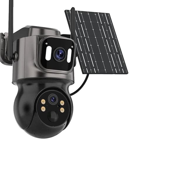 Solär IP-säkerhetskamera, 4MP Ultra HD, dubbellinsystem,Svart Lägg till 128G