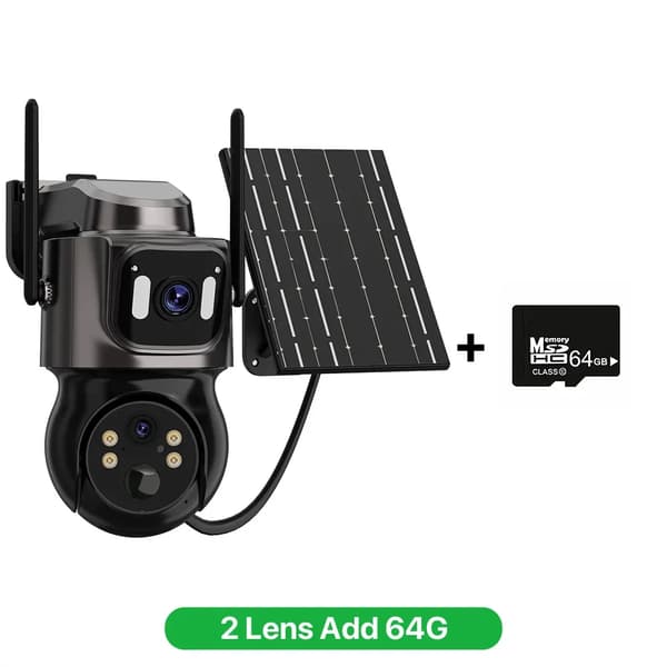 Langaton aurinkokamera, kaksoislinsseillä, 4MP korkea tarkkuus,2 Linssiä Lisää 64G