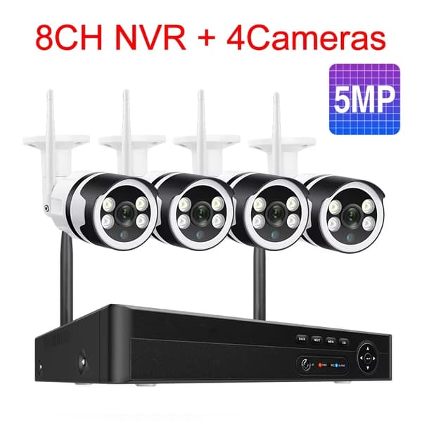 WiFi IP-kamerasystem, 8CH NVR, 5MP upplösning, tvåvägsljud,8CH och 4 st 5MP kamera, 1T
