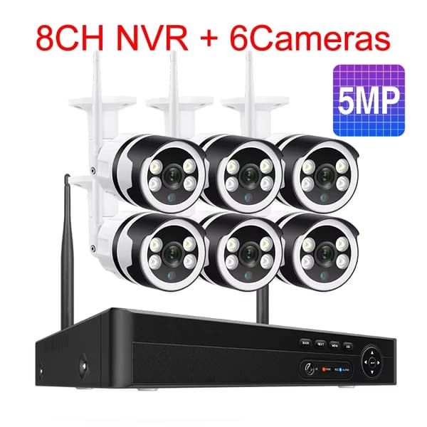 WiFi IP-kamerasystem, 8CH NVR, 5MP upplösning, tvåvägsljud,1T, 8CH och 6st 5MP kamera