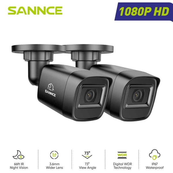 SANNCE CCTV-kameraer, 1080P HD-opløsning, 20 meter nattsyn,2STK