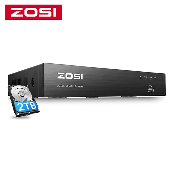 ZOSI 4K PoE NVR, Laajennettavissa 16-kanavaksi, Älykäs AI-tunnistus,2T