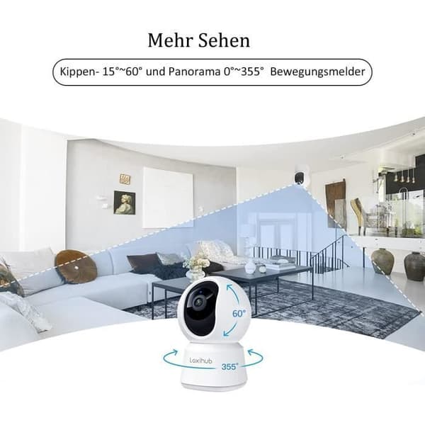LAXIHUB Inomhus säkerhetskamera 1080p Full HD för baby och djur med APP för telefon, nattseende, tvåvägs ljud