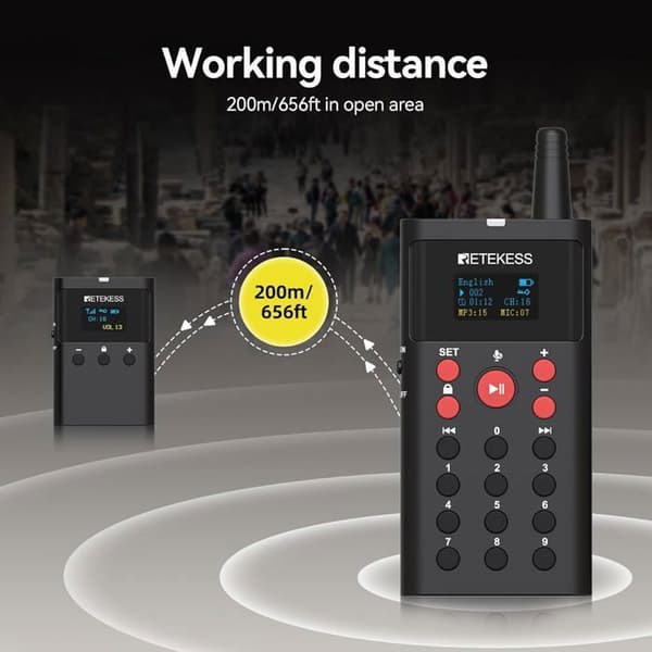 Retekess TT127 Automatisk Förklaringsljudguide System, 200m, 41 Språk, med Mikrofon för Utställningsgalleri på Museum